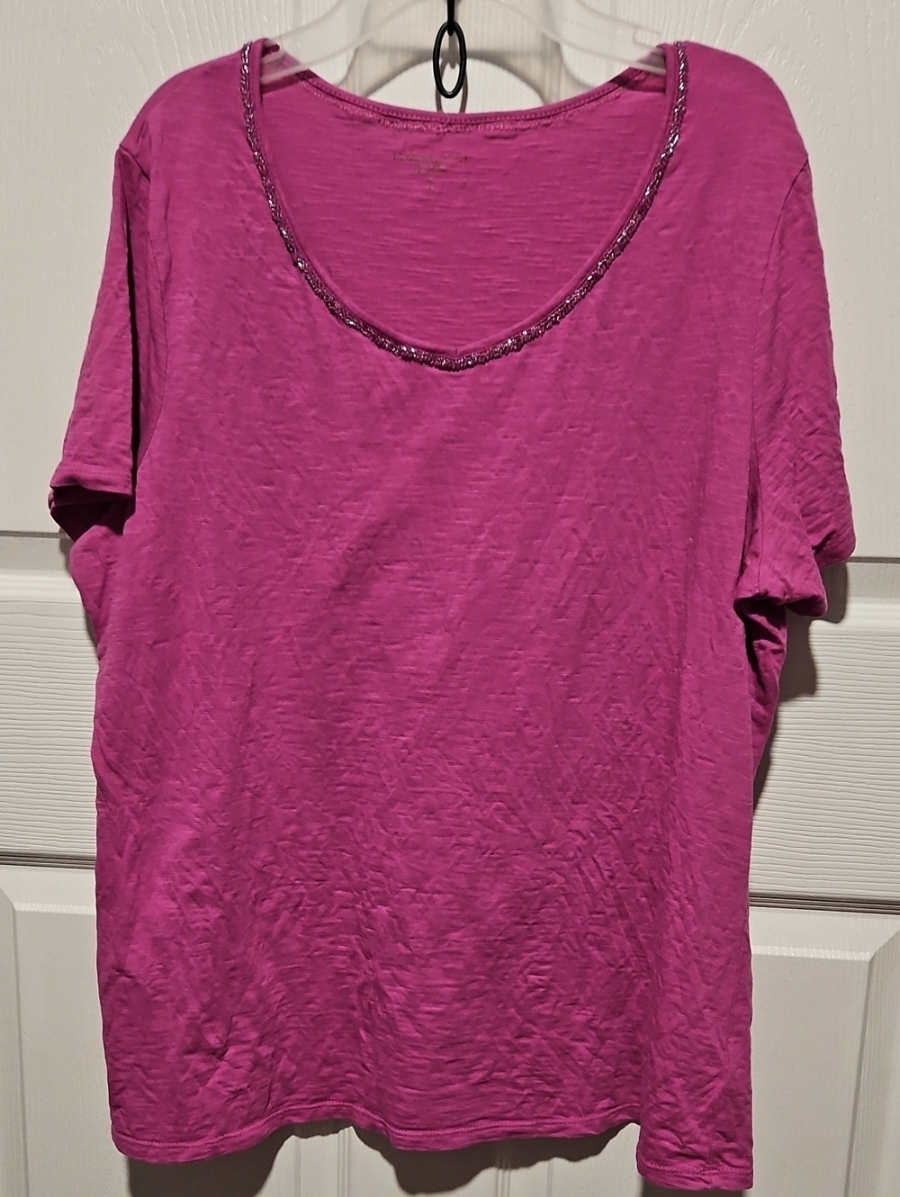 Coldwater Creek Beaded Scoop Neck Tee - Fuchsia Pink
